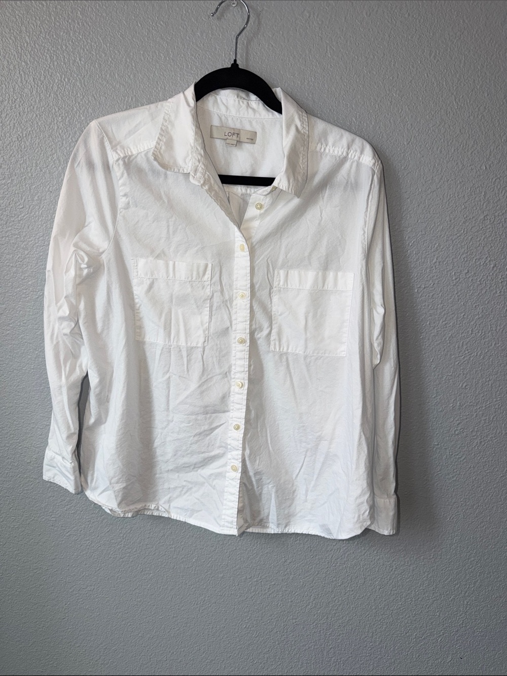 LOFT White Casual Button-Down Shirt with Chest Pockets